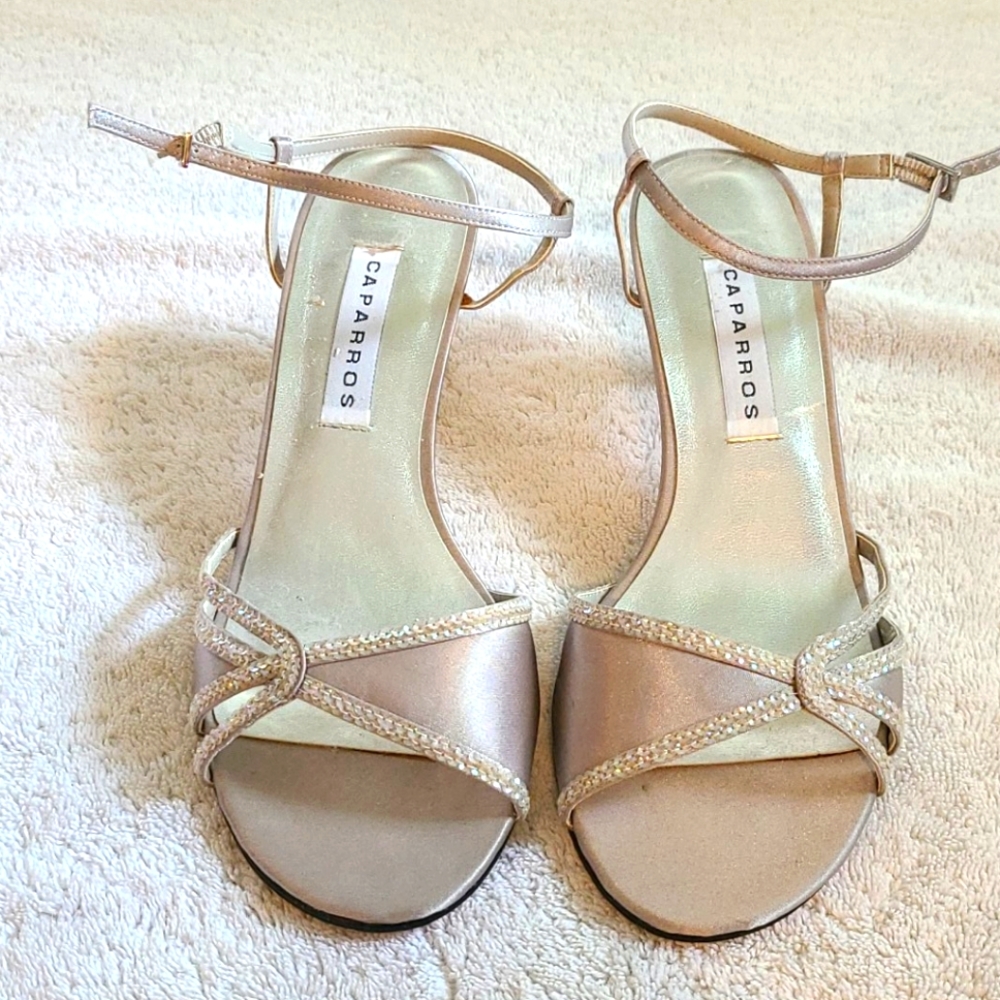 Caparros Silver Heels w Ankle Strap Size 8.5